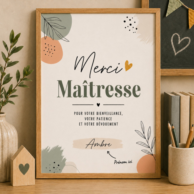 Affiche maitresse avec prénom de l'enfant