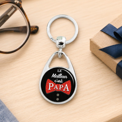 Cadeau à offrir, un Porte clé "Le meilleur c'est PAPA" nœud