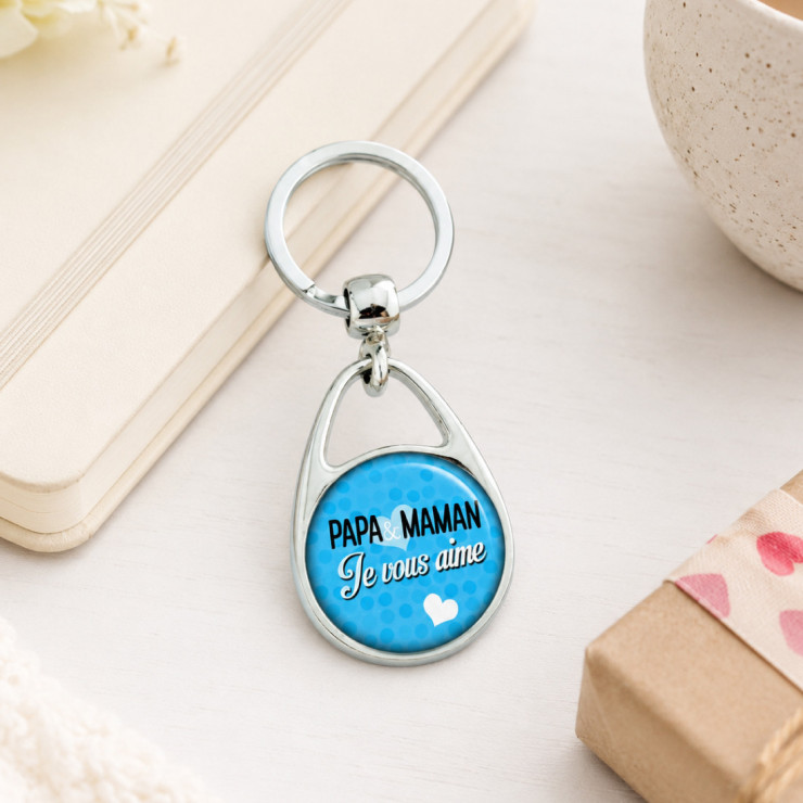      Porte clés "Papa et Maman je vous aime" bleu
    