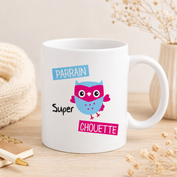                     Mug Chouette Parrain - cadeau humour baptême parrain
                  