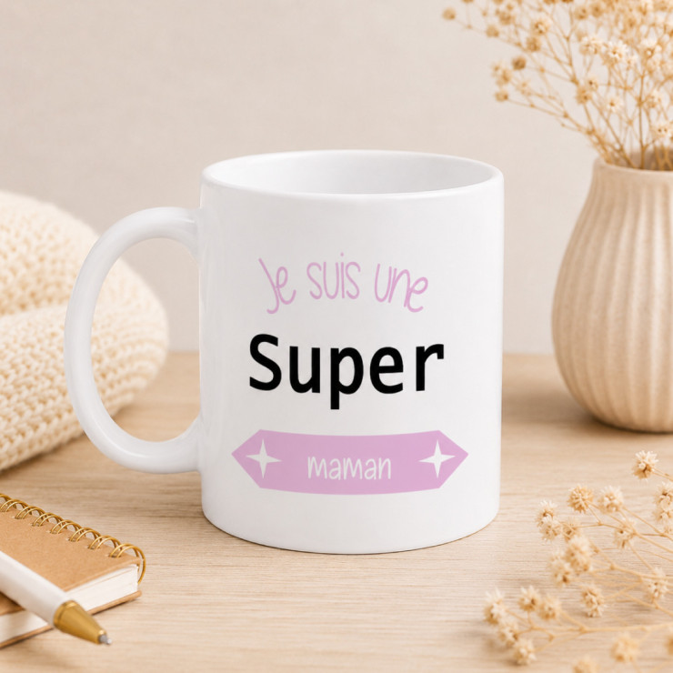                     Mug Super Maman - Cadeau anniversaire maman
                  
