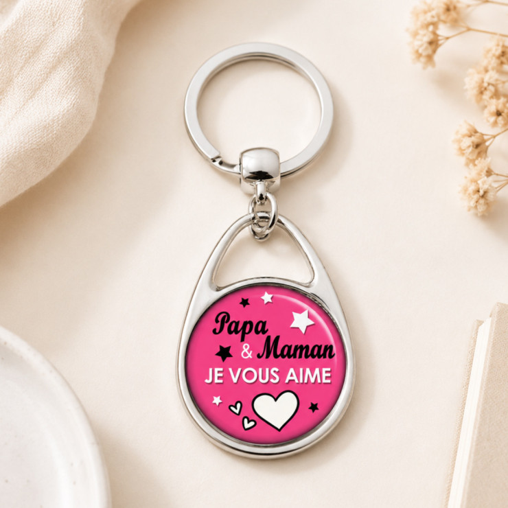                     Porte clés "Papa et Maman je vous aime" rose
                  