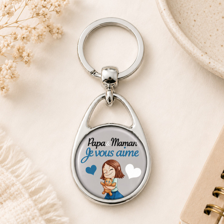                     Porte clés "Papa et Maman je vous aime" gris
                  
