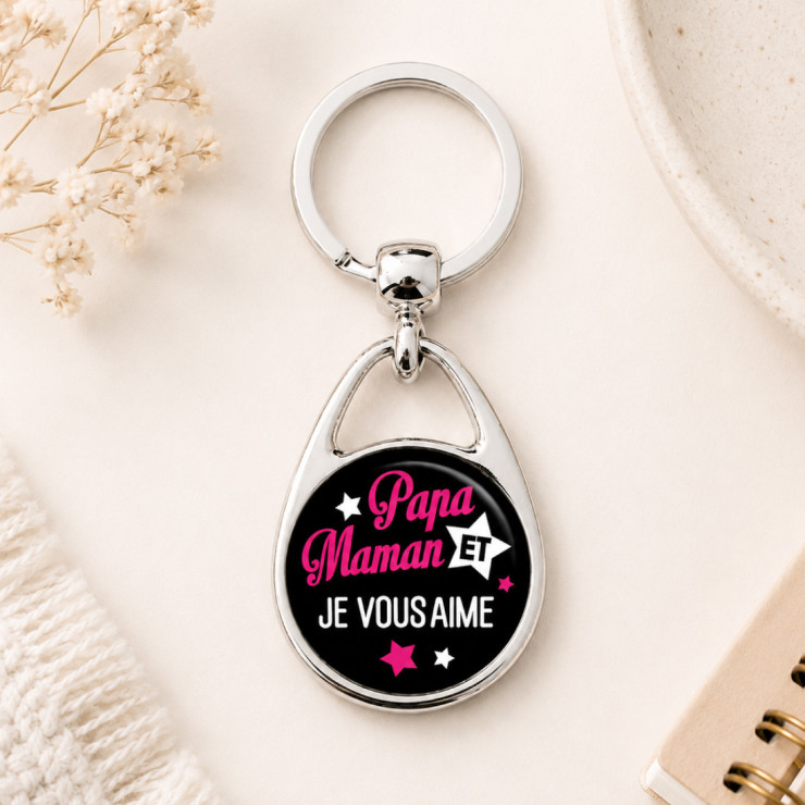                     Porte clés "Papa et Maman je vous aime" noir
                  