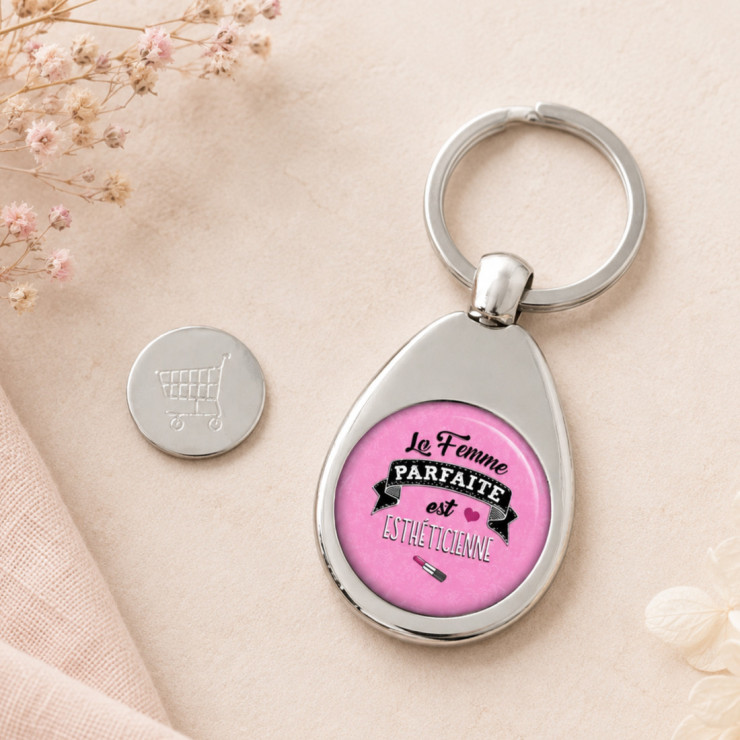                     Porte clés jeton de caddie Esthéticienne
                  