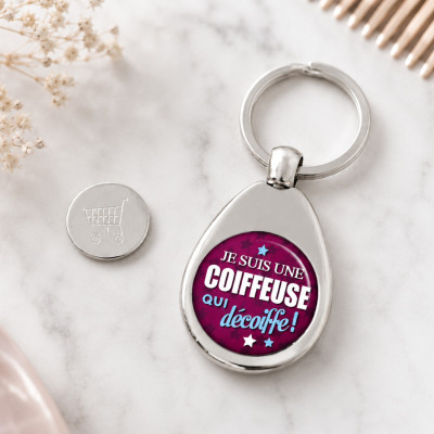 Porte clés jeton de caddie Coiffeuse - Cadeau qui décoiffe