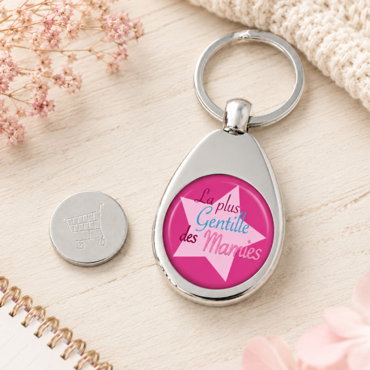                     Porte clés jeton de caddie Mamie
                  