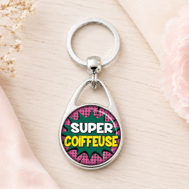                     Porte clés "Super coiffeuse" comics
                  