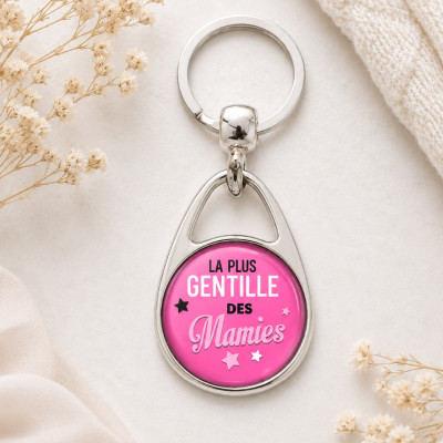 Original, Porte clé "La plus gentille des mamies" rose