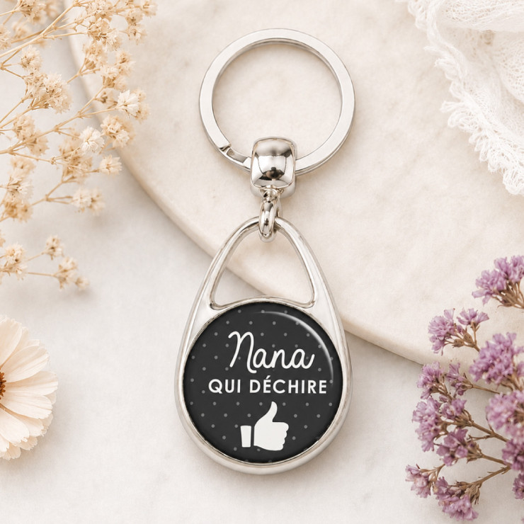                     Porte clés "Nana qui déchire" gris
                  
