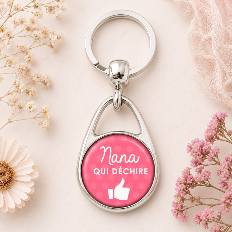                     Porte clés "Nana qui déchire" rose
                  