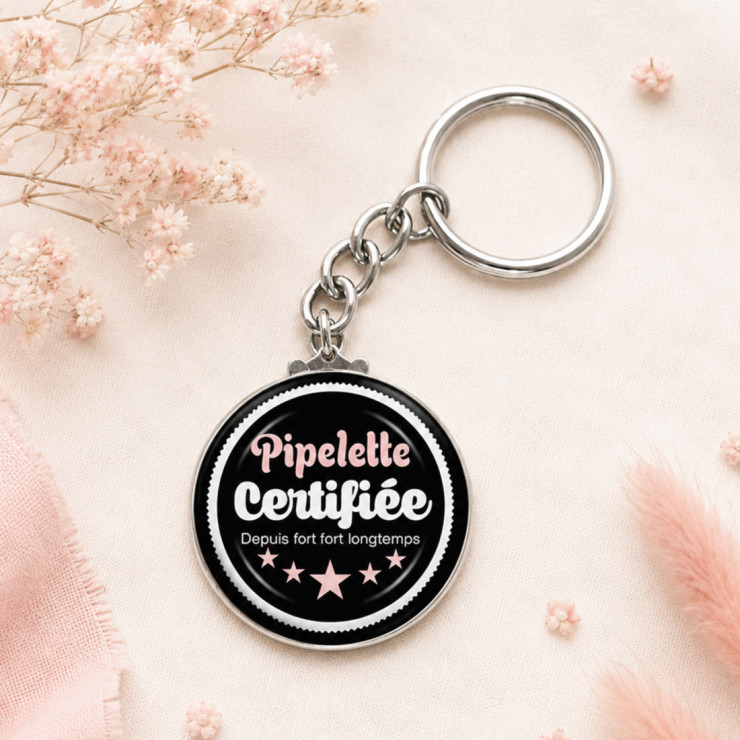                     Porte clé "Pipelette certifiée"
                  
