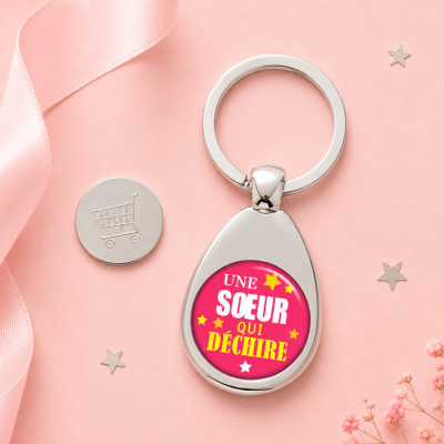 Porte clés jeton de caddie Soeur - Idée cadeau anniversaire