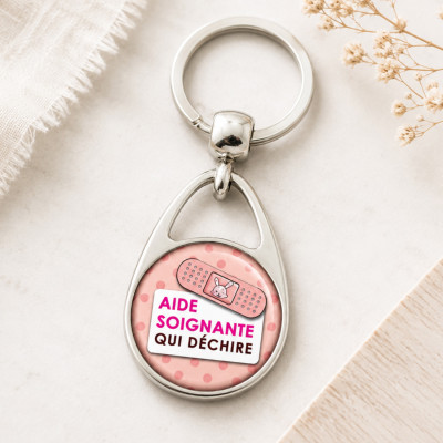Porte clé Aide soignante - Métal - Recto Verso