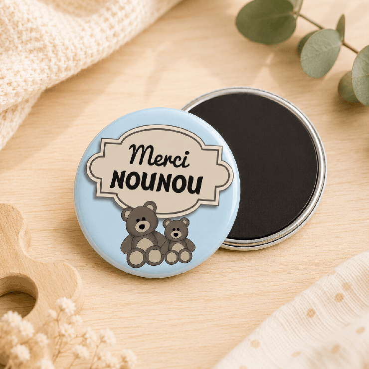                     Grand magnet "Merci nounou" bleu
                  