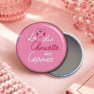 Miroir de poche "La plus chouette des copines" rose