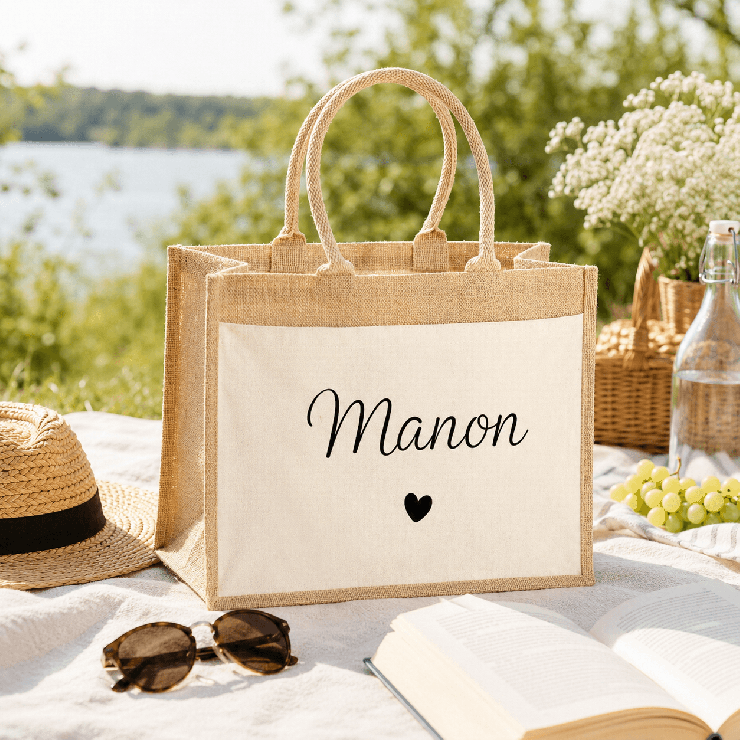                     Sac en jute avec prénom personnalisable
                  