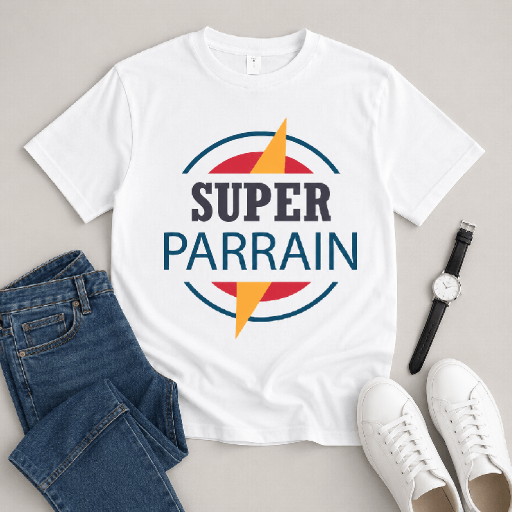                     Tee-shirt Super Parrain - Cadeau utile, fun et qui change de l’ordinaire
                  