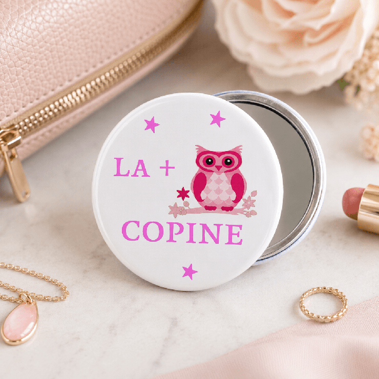                     Grand miroir de poche 9cm, "la + chouette Copine"
                  