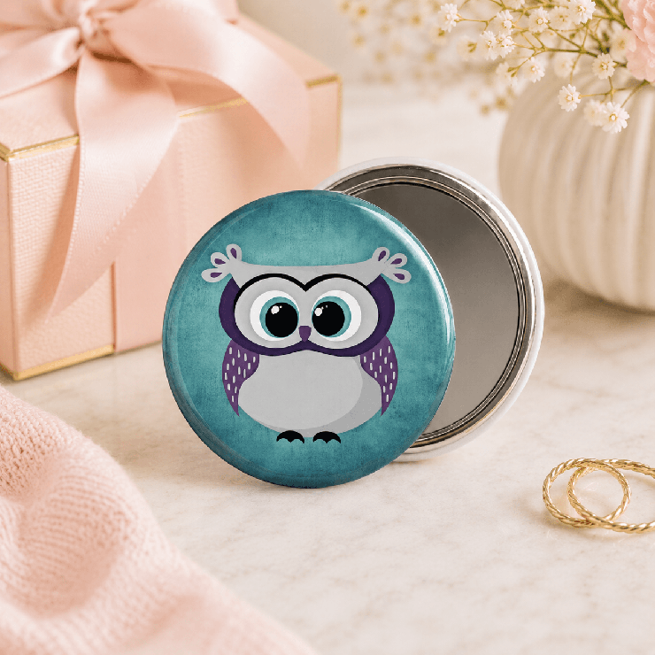                     Beau petit Miroir de poche chouette
                  
