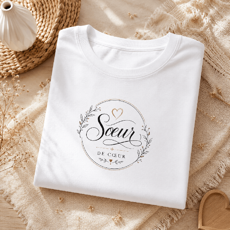                     T-shirt Soeur de coeur pour un message tendre
                  