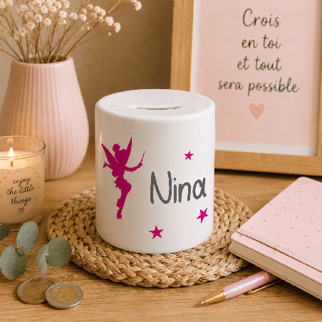       Tirelire fée avec prénom personnalisable
    