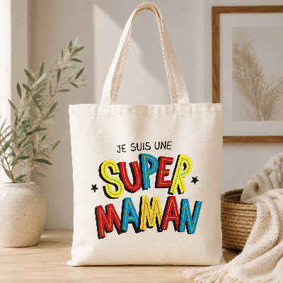 Tote bag super maman -Sac shopping en toile - Livraison rapide!