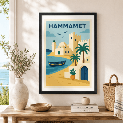 Affiche Hammamet encadrée – Illustration décorative Tunisie
