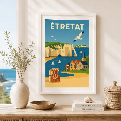 Affiche Étretat encadrée – Décoration vintage Normandie bord de mer