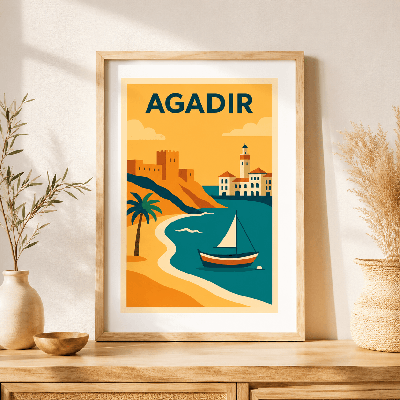 Affiche Agadir vintage – Déco plage et kasbah du Maroc
