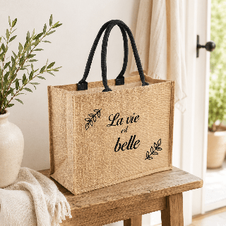 Sac cabas en toile de jute “La vie est belle”
