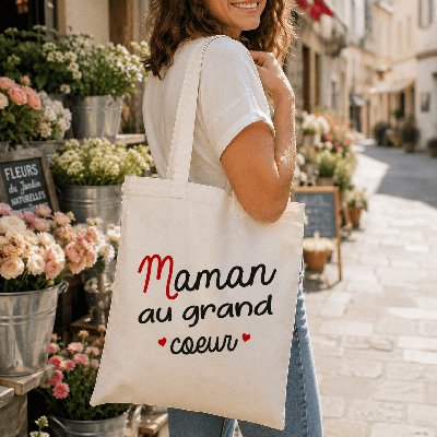 Tote Bag Maman au grand coeur - Sac souple personnalisé