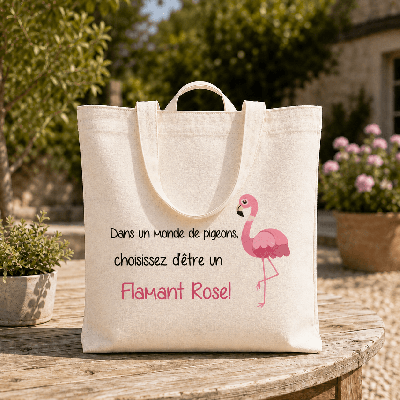 Tote Bag Flamant Rose, sac original pour le shopping