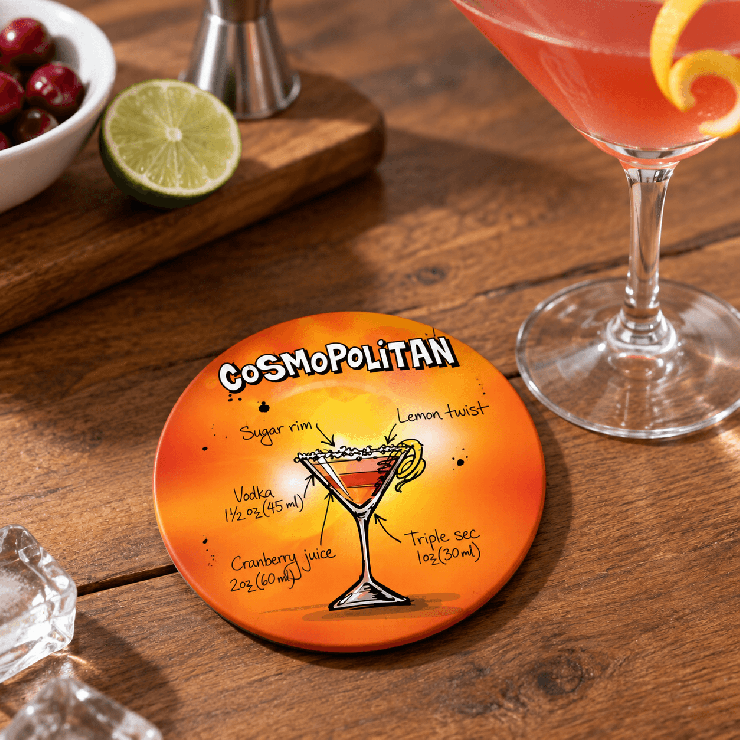       Deux sous-verres cocktail Cosmopolitan pour décorer la table
    