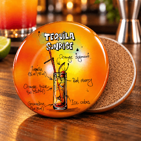       Deux sous-verres cocktail Tequila Sunrise pour un apéritif ensoleillé
    