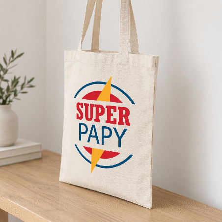       Tote bag Super Papy en coton beige, imprimé en France
    