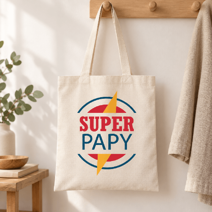      Tote bag Super Papy en coton beige, imprimé en France
    