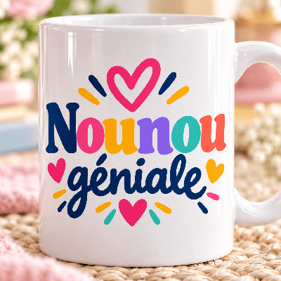 Mug Nounou géniale à cœurs colorés