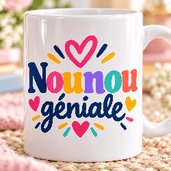 Mug Nounou géniale à cœurs colorés