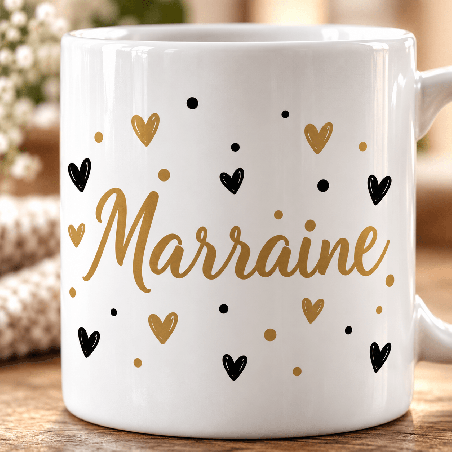       Un mug marraine parsemé de cœurs pour une attention pleine de tendresse
    