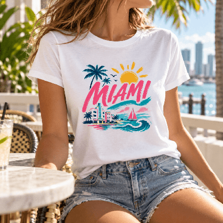       Un t-shirt femme Miami au style rétro tropical
    