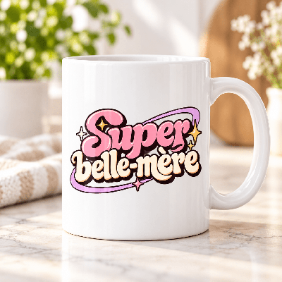 Mug belle-mère Super belle-mère en céramique blanche