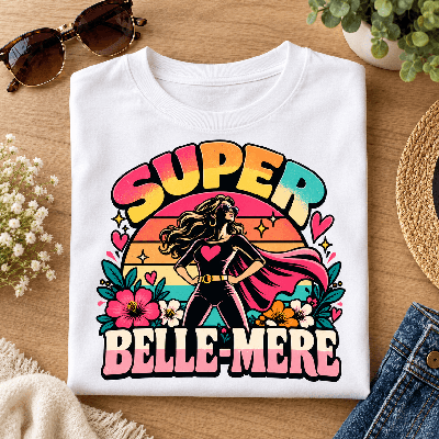 T-shirt super belle-mère blanc Super Belle-Mère imprimé en France