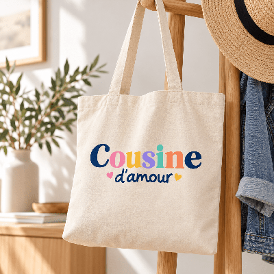 Tote bag cousine d’amour en coton imprimé en France