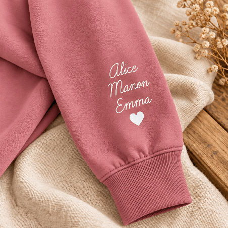       Gros plan sur l'impression des prénoms Alice Manon Emma et cœur blanc
    