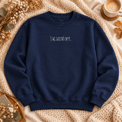 Sweat homme bleu J’ai glissé chef imprimé en France